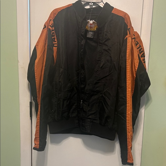 Harley-Davidson Men's Black and Orange Bomber Jacket - Picture 1 of 10